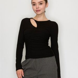 A142. Long Sleeve Ruching Cutout Top